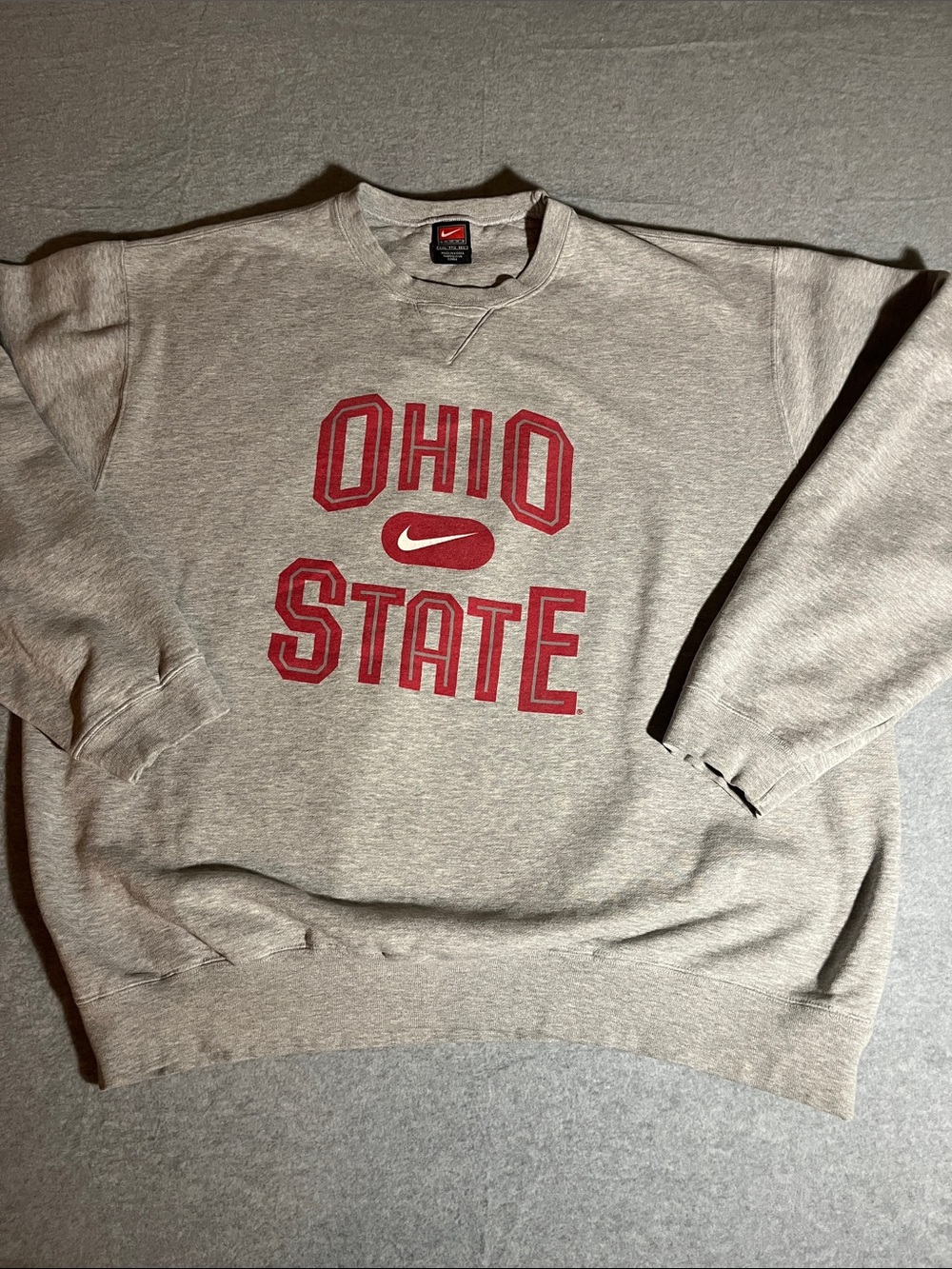Nike Men's Gray Crewneck Sweatshirt with Red Ohio State Logo
